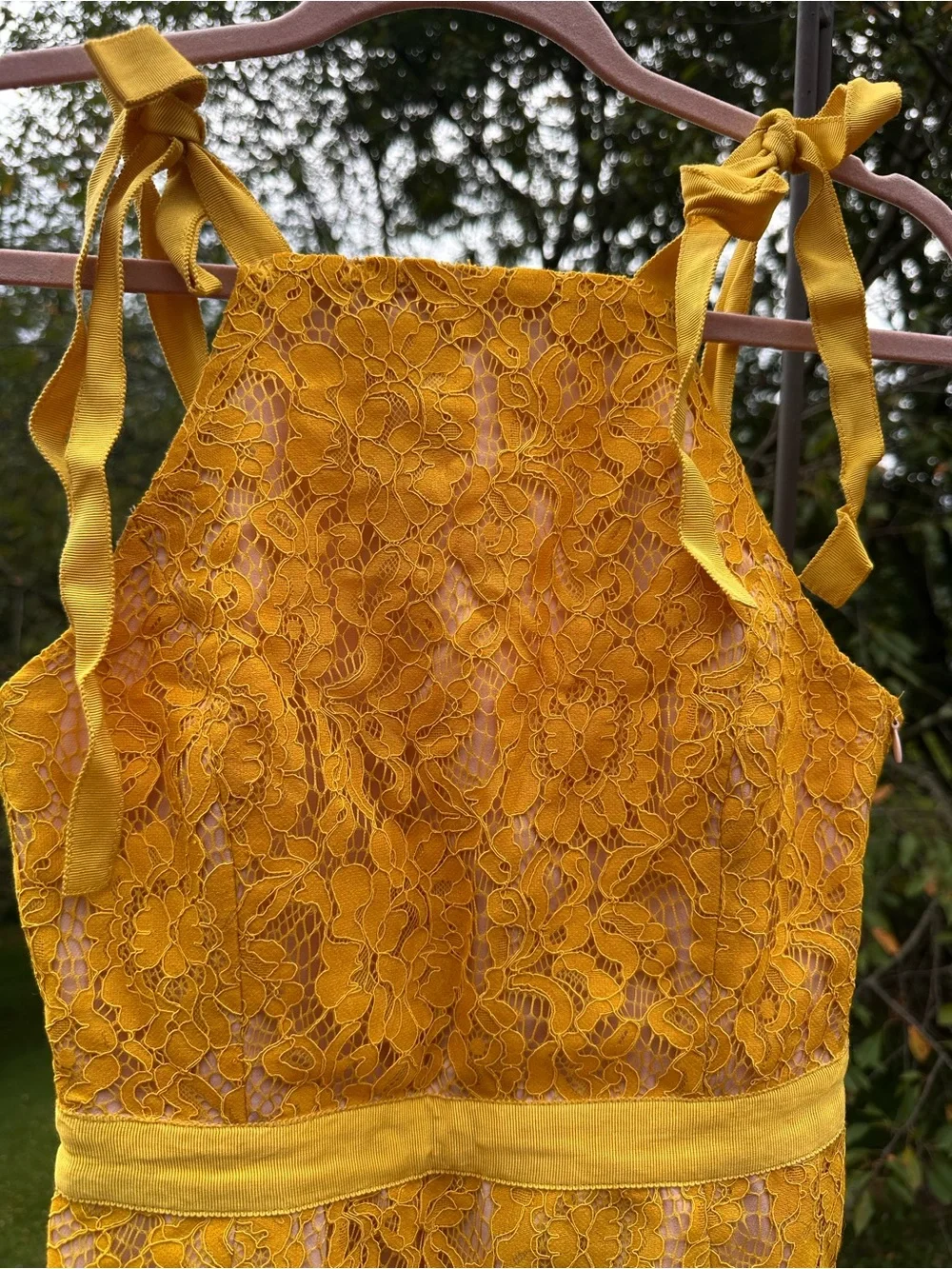 Endless Rose Anthropologie Mustard Yellow Lace Tie-Shoulder Mini Dress NWT